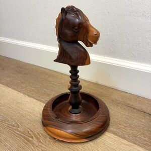 Vintage Carved Wooden Horse Head Standing Ashtray Smoking Stand 11.5”